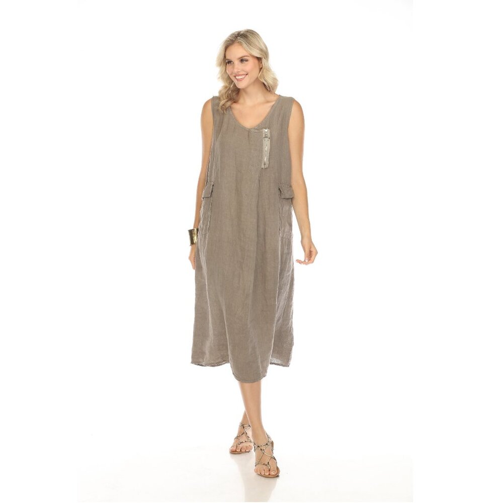 Taupe Pocket Dress with Zipper Detail